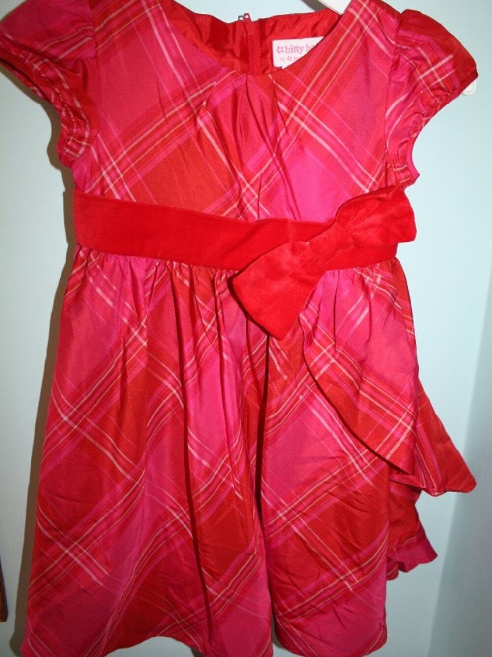 American Girl Bitty Baby Tartan Taffeta Dress Sz 4 Red Pink Special Occasion NWT